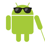 Logotipo de Android con gafas oscuras y bastón